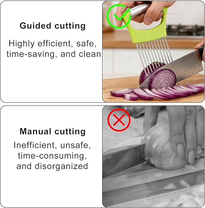 2pcs Onion Holder for Slicing, 2 Styles Stainless Steel Tomato and Potato Slicer Versatile Food Slice Holder Home Kitchen Tool for Meat Onion Tomato Potato