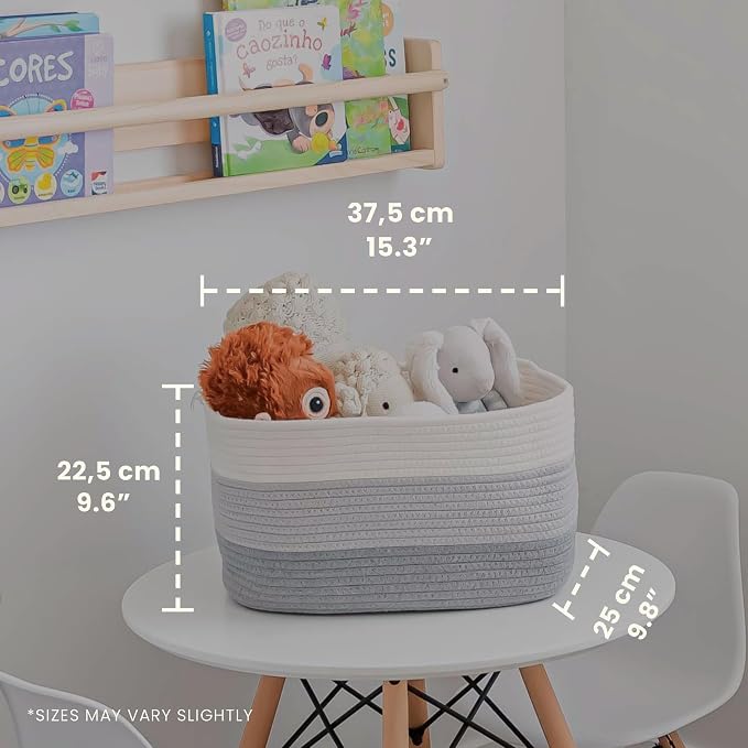 3-Toned Gray Cotton Rope Baskets for Shelves, Set of 3 - 15"×10"×9½" - Woven Storage Baskets for Organizing - Closet, Nursery, Bedroom, Playroom - Toys, Books, Towels, Clothes