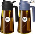 YARRAMATE 2Pcs 16oz/470ml Dark Brown Oil Sprayer for Cooking with Stickers, Food-grade Premium 2 in 1 Olive Oil Dispenser Bottle for Kitchen Gadgets, Air Fryer, Salad, Frying, BBQ (Black&Navy)