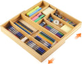 Briwooody Bamboo Sliding Desk Drawer Organizer 9'' up to 18'' x 15'' x 2'' Expandable Office Desk Accessories Supplies Tray with 7 Compartments for Pens, Notebooks, Rulers, and Makeup Jewelry Vanity