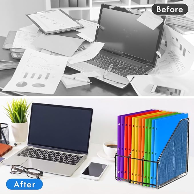 18 Pack 2 Pocket Folders with 3 Holes Punch, Plastic Folder for 3 Ring Binder, Heavy Duty Folder Bulk for Letter Size Paper, Assorted Colors Folder for School and Office Supplies