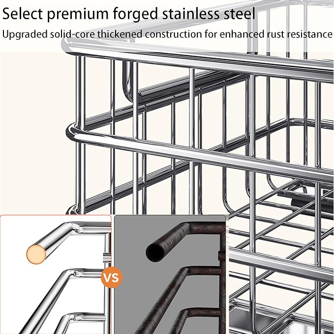 2 Pack Wire Kitchen Storage Basket Pull Out Cabinet Organizer, Perfect Pantry Organization Accessories Baskets for Kitchen, Bathroom, Bedroom