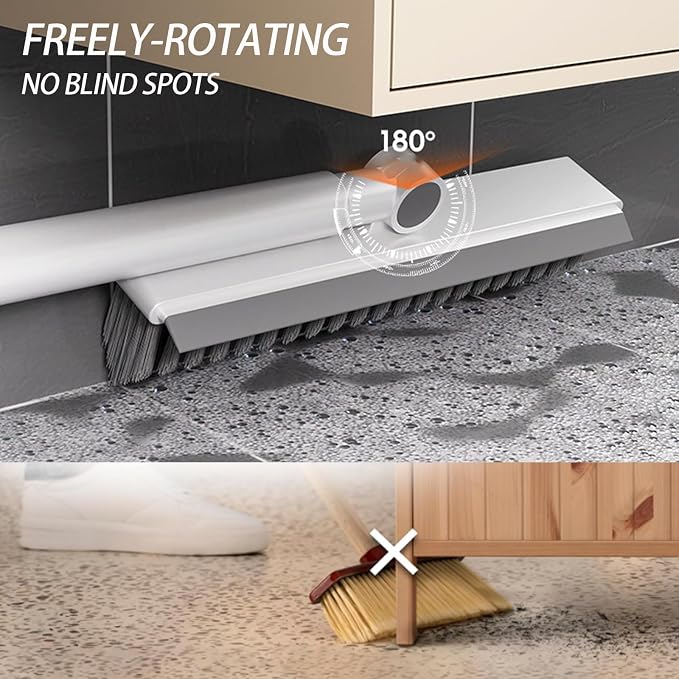 Floor Scrubbing Brush with 57" Adjustable Long Handle,3 in 1 Living Grout Brush with Squeegee,V-Shape Stiff Brush Bristle,Heavy Duty Bathroom Cleaning Brush for Tile,Deck,Patio,Wall,Garage,Kitchen