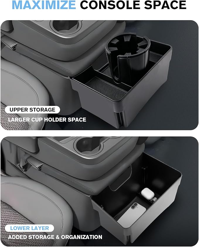 For Double Layer Center Console Hanging Organizer Box&Large Cup Holder Compatible with 2019-2026 Silverado/Sierra 1500& 2020-2026 Silverado/Sierra 2500/3500 Accessories(Split-Bench Folding Seat Only)