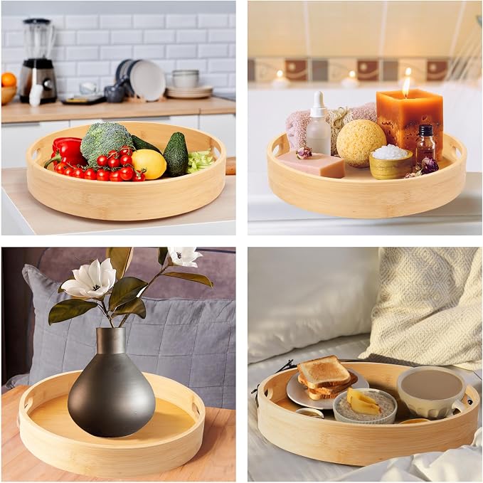 14in Bamboo Lazy Susan Organizer for Cabinet - Turntable Organizer fo Table Top, Pantry, Cabinet, Countertop & Kitchen | Spinning Spice, jar & Seasoning Storage Tray