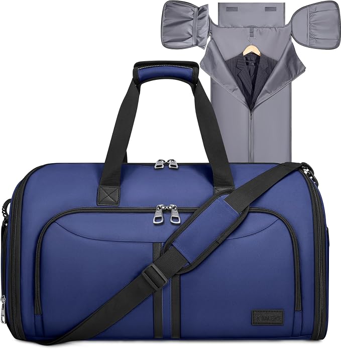 BALEINE Travel Garment Bag, Travel Suit Bag for Men, Water Resistant Carry on Garment Bag for Hanging Clothes, Garment Duffel Bag for Travel Business (Navy-Convertible)