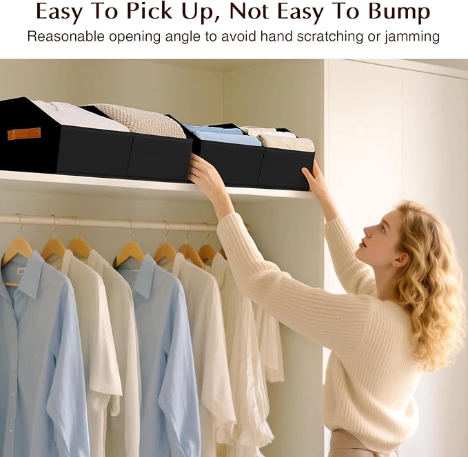 Homsorout Closet Organizers and Storage Bins - 6 Pack Collapsible Divided Trapezoidal Cube Storage Bins Baskets with Orange Handle for Organizing Clothes Blankets, Toys, Books, Towels(Black)