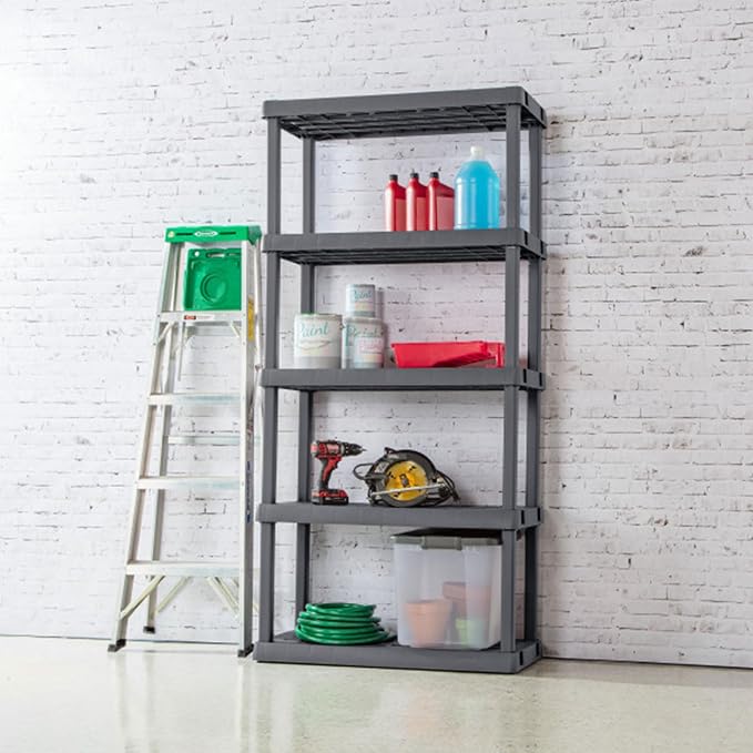Sterilite 2-Pack 5 Shelf Unit, Heavy-Duty Shelving Storage Rack for Home and Garage, Gray - Multipurpose Plastic Organizer Shelves for Smart Organization