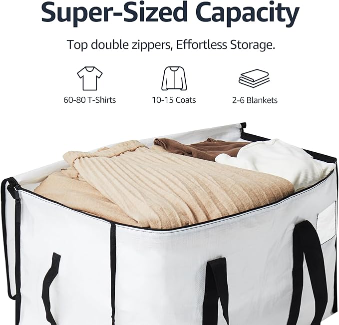 Moving Bags Heavy Duty Extra Large, Moving Boxes, Moving Supplies Essentials, Blue Storage Bins with Lids, Plastic Packing Totes, Storage Bags for Clothes with Handles & Zippers(White, 12 Pack)