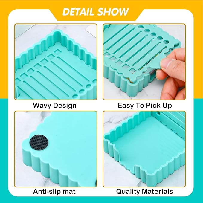 Sticky Notes Holder Cute with Stencil, Wavy Self-Stick Notepad Holder, Note Dispenser for Desk(Blue)