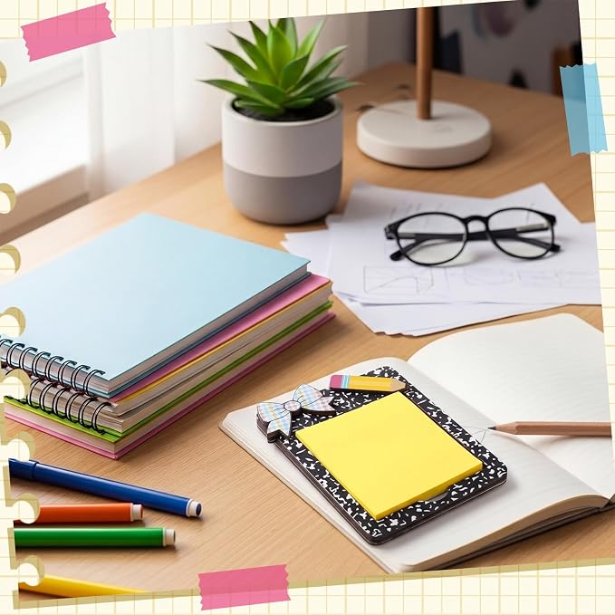 Gueevin Wooden Sticky Note Holder Pencil Composition Book Back to School Teacher Gift Sticky Note Dispenser 3 x 3 Inch for Office Desk Accessories for Classroom, No Pads Included