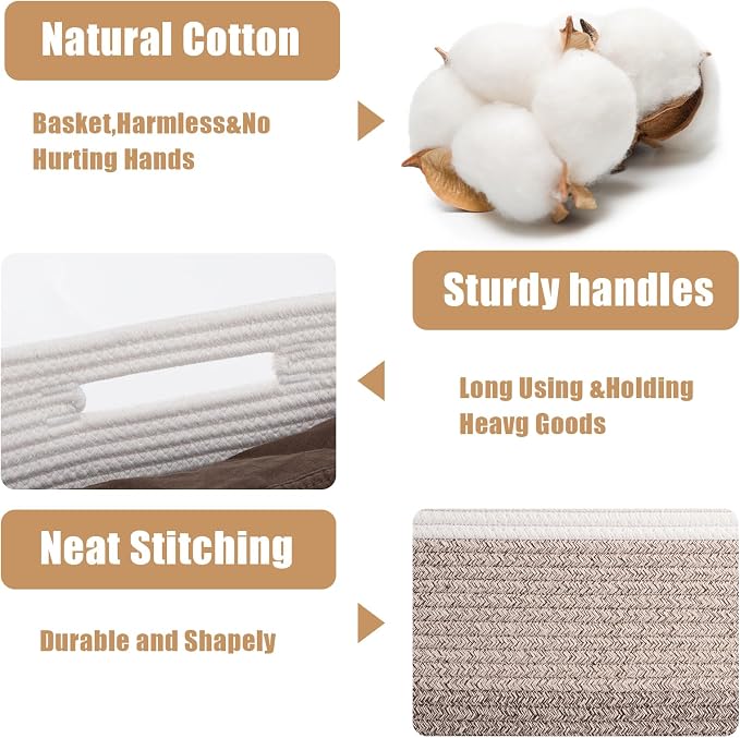 Storage Baskets for Organizing, Large Woven Basket for Shelves, Toy Basket with Handles,Closet Storage for Blanket Living Room, Bedroom, Nursery, 15.8" x 11.8" x 11.8", 2 Pack