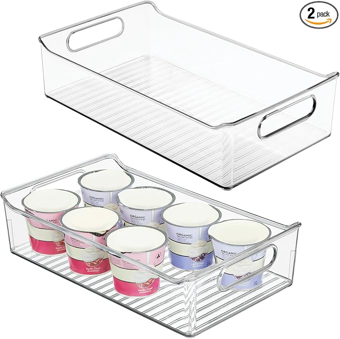 iDesign Plastic Pantry Storage Organizer Bin, Set of 2, Clear | With Handles