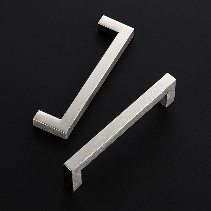 Ravinte Brushed Nickel Square Cabinet Handles Drawer Pulls,5 Inch,15 Pack | Screws Included, Stainless Steel, Square Bar Grip, Easy Install, Kitchen Cabinet Hardware, For Cupboards, Drawers, Dressers