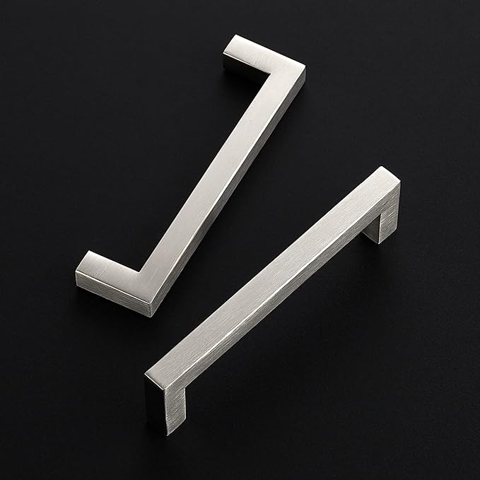 Ravinte Brushed Nickel Square Cabinet Handles Drawer Pulls,5 Inch,5 Pack | Screws Included, Stainless Steel, Square Bar Grip, Easy Install, Kitchen Cabinet Hardware, For Cupboards, Drawers, Dressers