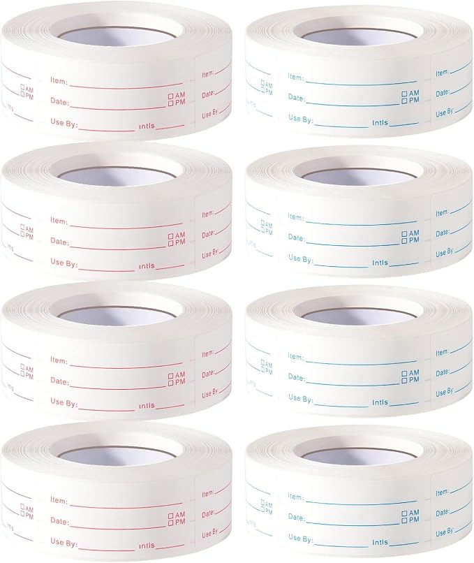 8 Rolls 4000 Pieces Removable Food Labels | 1 x 2 Inch Date Stickers for Freezer, Refrigerator Food Containers - Easy to Write
