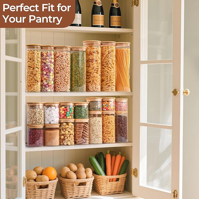 ComSaf Glass Storage Containers wtih Lids 1.7 Qt, 3 Pack Glass Storage Jars | Glass Containers with Bamboo lids, Glass Canisters 54oz, Kitchen Cabinet Storage, Tea, Spice, Coffee, Dry Food, BPA Free