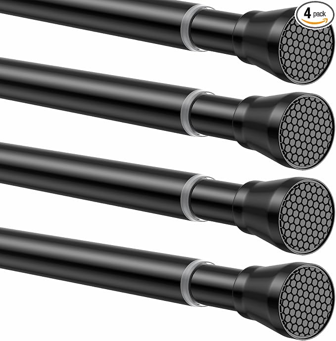4 Pack Tension Curtain Rod for Windows 28 to 48 inch, Adjustable Extendable Pressure Spring Curtain Rod No Drilling, 7/8" Spring Tension Rod for Closet Door, Black