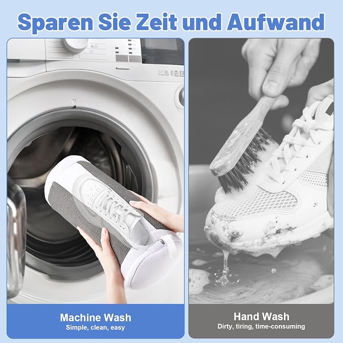 Dntorx 2 PCS Shoe Washing Machine Bags for Washer and Dryer, Grey + White | Reusable Laundry Shoe Bag, Hands Free, Hidden Self-locking Zipper, 360° Deep Cleaning, For Sneakers and All Shoes Types