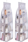 MURRI&MURRDI 2 Packs Hanging Handbag Organizer for Closet, Purse Storage Holder with 8 Easy Access Clear PVC Pockets, Womens Purse Hanger Bag for Wardrobe Door Wall Space Saving, Gray