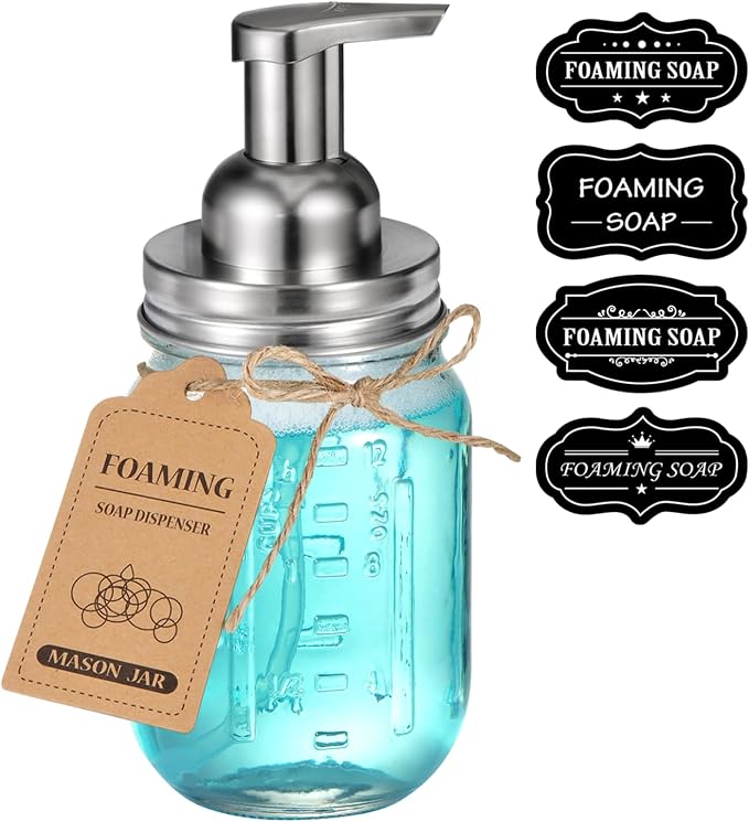 Amolliar Mason Jar Foaming Soap Dispenser, Plastic Soap Pump, Refillable Hand Soap Dispenser for Kitchen, Cute Farmhouse Decor, Dish Soap Dispenser, Bathroom Soap Accessories, Brushed Nickel 1 Pack