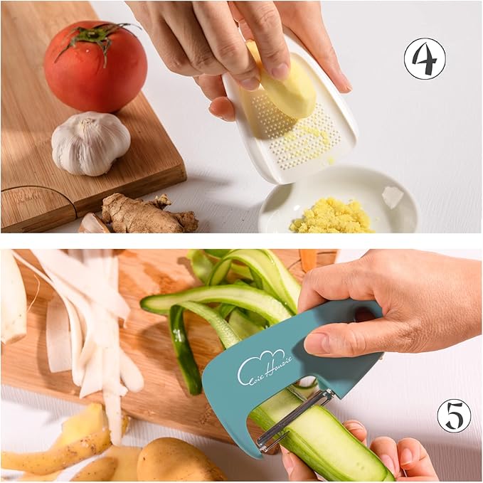 Kitchen Gadgets Set 5 Pieces, Stackable Cooking Tools Space Saving for Small Kitchen, Accessories for RV Camper Inside Dishwasher Safe (Blue)