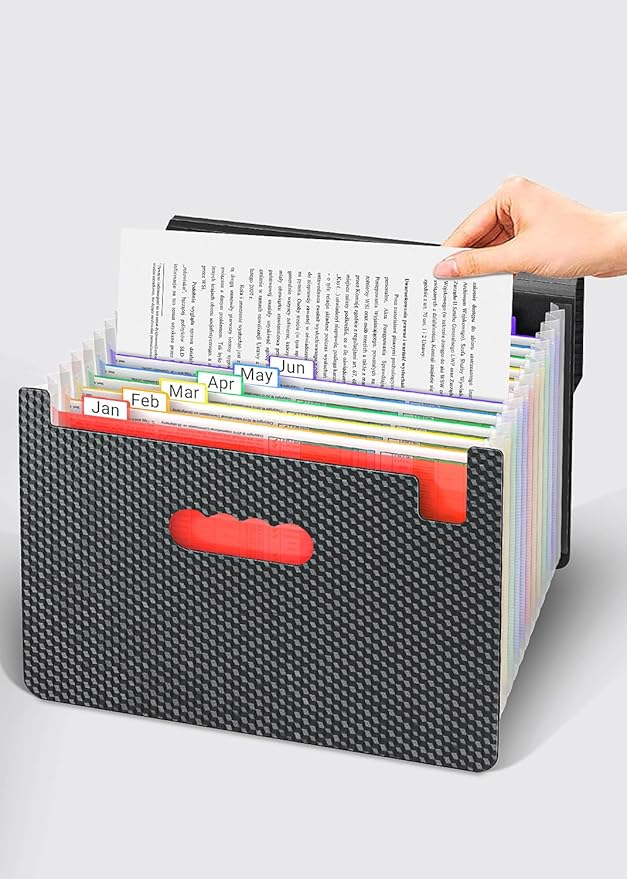 TOPCJ Expanding File Folders,Accordion File Organizer with Handle,13 Pockets Expandable Filing Folders,Tabs Included Filing Box,Adjustable Strap,Bill Documents Organizer,A4/Letter Size,Diamond