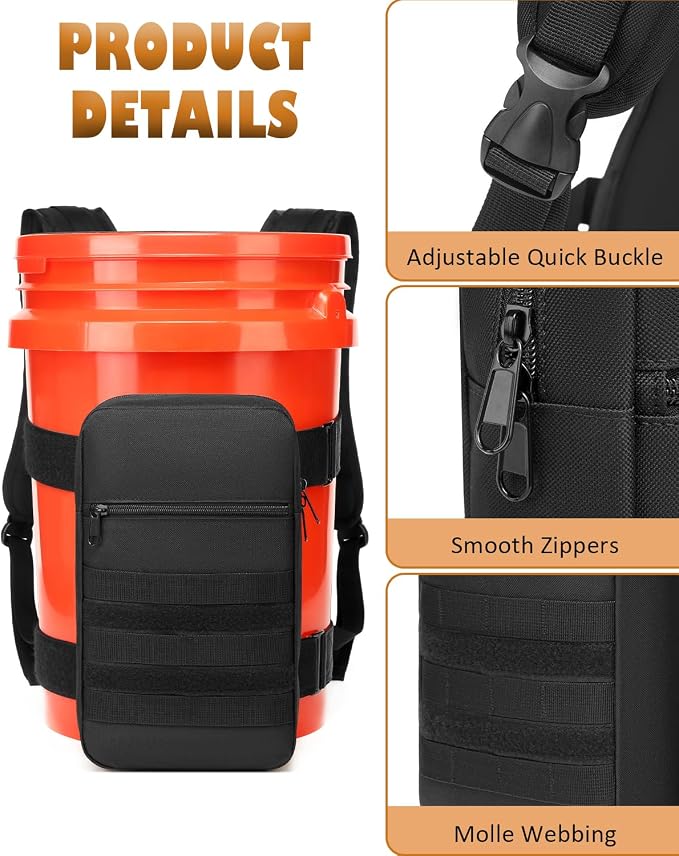 Backpack for 5 Gallon Buckets, Universal Bucket Organizer with Pocket | for Hunting, Fishing, Picking Apples, Baseball & Ice Fishing