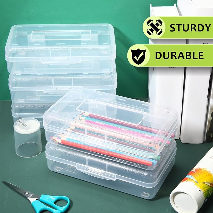 Blulu 50 Pack Large Plastic Pencil Case Box Clear Pencil Boxes Bulk Hard Crayon Box Storage with Snap Lids 8.1 x 4.7 x 2.2 Inch Painting Organizer Classroom Stationery School Supplies (Clear)
