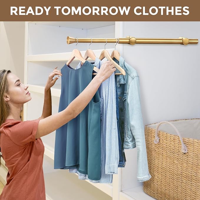 12" Valet Rod for Closet Pull Out, 1Pcs Adjustable Expandable Stainless Steel Valet Rod, Heavy Duty Slide-Out Closet Rod for Hanging Clothes, Suits & Freshly Pressed Items, Gold