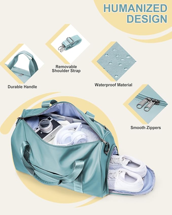 Travel Duffel Bags for Women & Men - Weekender with Shoe & Laptop Compartments - Carry On, Overnight, Gym & Hospital Bag - Light Blue