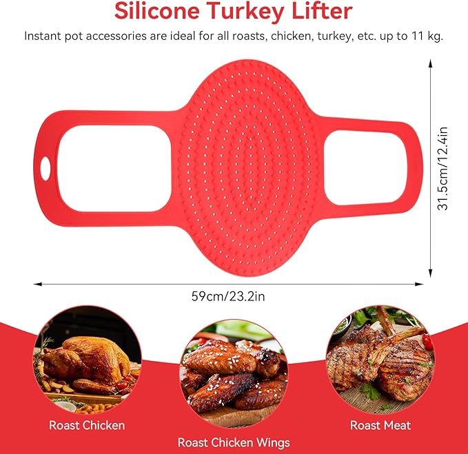 Silicone Turkey Lifter, Reusable Heat Resistant Non Stick Poultry Lifter Turkey Roasting Sling Oven Baking Mat for Home Cooking, 23.2 x 12.4 in