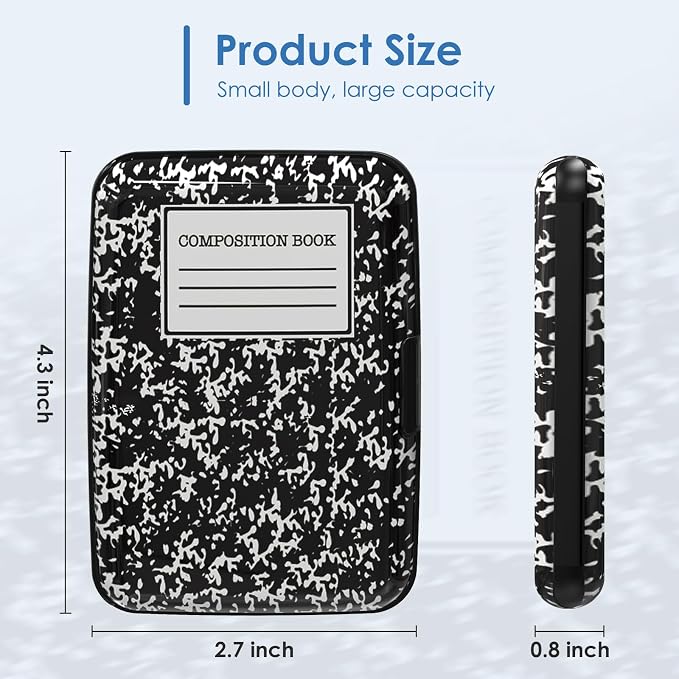 Credit Card Holder, Slim Aluminum RFID Blocking Wallet Debit Card Protector Organizer Metal Case, Black Composition Book