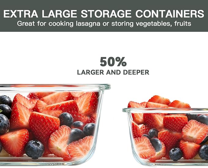 M MCIRCO 67.4oz(8.3 cup), 33.8oz(4.2 cup)& 18.6oz(2.1 cup) Extra Large Glass Food Storage Containers Set with Lids, 6 Pack Airtight Glass Storage Container for Microwave,Oven,Freezer Dishwasher