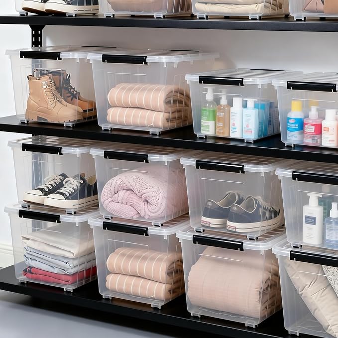 Citylife 82 QT Clear Plastic Storage Bins with Lids Stackable and Nestable Storage Boxes with Lids Large Plastic Storage Containers for Garage, Closet, Kitchen, 4 Packs