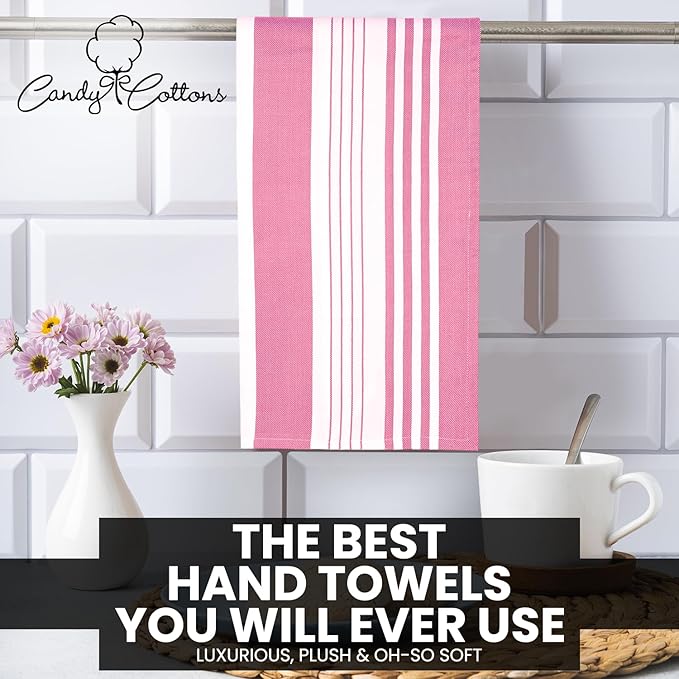 Stripe Kitchen Towels Decor Mordern Design Centreband Dish Towels Boho Stripe Absorbent Festive Gift Set of 6 Pantry Reusable Kitchen Dish Towel|Easter Spring Decor 18x28 in |Pink