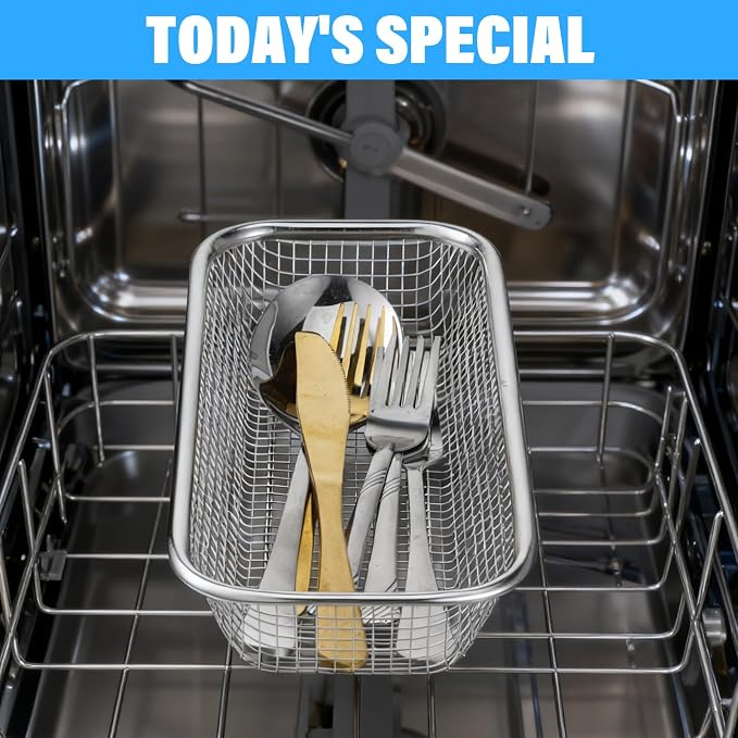 2 Pcs Mason Jar Lid Organizer Stainless Steel Tumbler Cup Lid Organizer Dishwasher Basket Cutlery Silverware Hold Rectangular Basket for Storage of Silverware Chopsticks Straws and Utensils