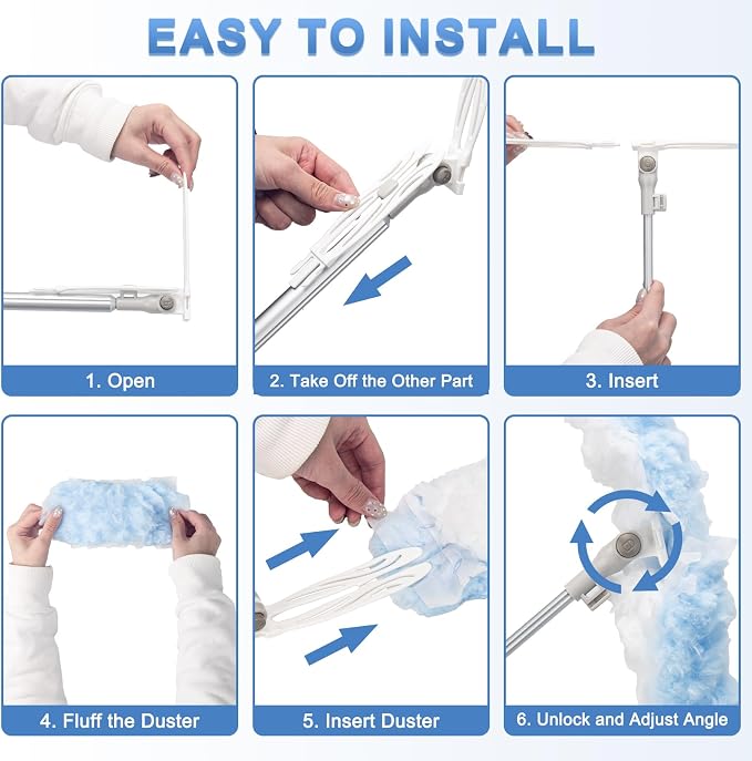 KeFanta Duster Refill Kit with 6 ft Super Extendable Handle, 20Pcs | 6ft Super Extendable Handle, Compatible with Swiffer, 360° Disposable Microfiber Dusting Pads