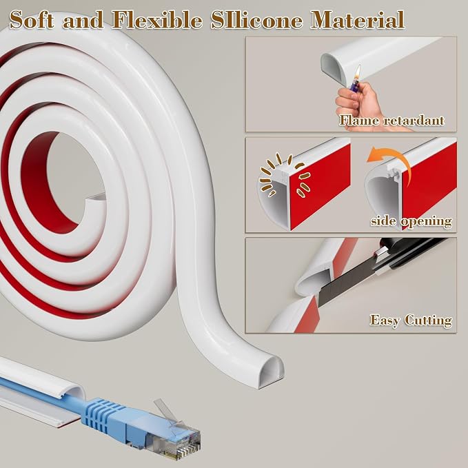 78”Cord Hider for Wall Mounted TV,Adhesive One-Cord Cable Hider for Wall,Cord Covers Raceway Kit for Wires Hider,Flexible Silicone Cable Concealer for Home Office,W 0.54”× H 0.39”