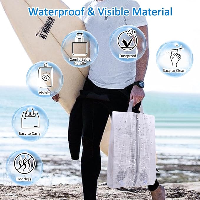 SelfTek Shoe Bags for Travel, 3 Pack 3 Size Double-Sided Zipper Shoe Bag for Men & Women, Waterproof Portable Shoe Storage Pouch with Handle, Family Travel Accessories