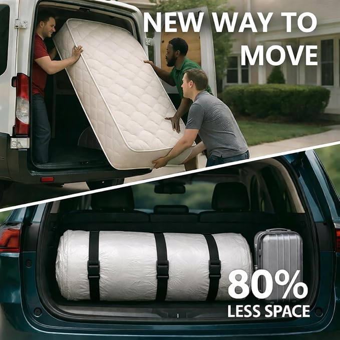 Memory Foam Mattress Vacuum Bag for Moving and Storage – Heavy Duty Compression Bag with Straps, Vacuum Bag for Memory Foam Mattress (Twin/Twin-XL, 3 Straps)