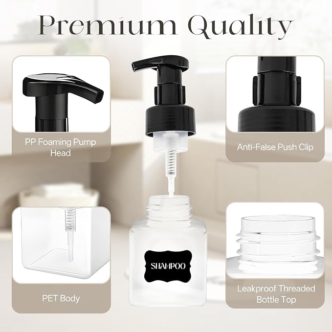 30 pcs 8.5 oz Foaming Soap Dispenser Plastic Foaming Pump Bottle, Refillable Dispenser with Plastic Pump, Empty Hand Bottles for Liquid Soap, Shampoo, Bathroom,Hotel,Restaurant (30, Transparent)