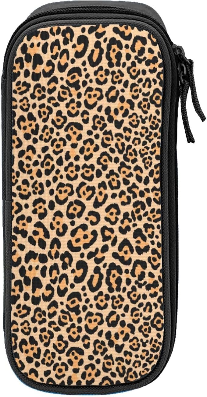 Perinsto Leopard Animal Skin Print Pencil Case Big Capacity Multi Compartment Stationery Box Pencil Pouch Holder Desk Organizer For School Office Home