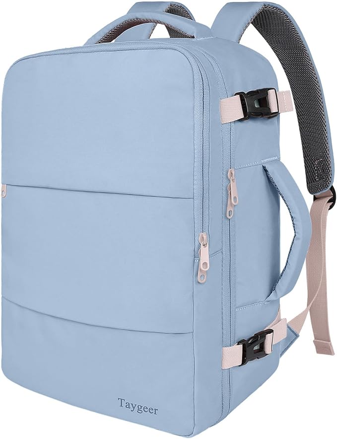 Taygeer Travel Backpack for Women, TSA Carry On Backpack with Shoe Pouch | 15.6" Laptop Mochila Flight Approved with Water Bottle Pocket, Nurse Bag Casual Daypack for Weekender Hiking, Powder Purple
