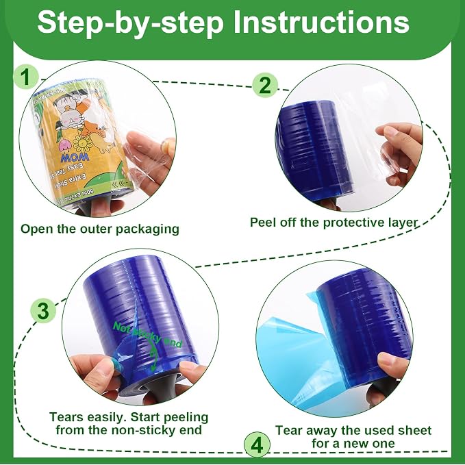 Lint Roller Pet Hair Value Pack of 250 Sheets, Extra Sticky Lint Remover for Dog & Cat Fur, Clothes, Furniture, Couches Reusable Lint Remover for Fuzz, Fluff & Hair (Blue)