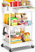 SUNALLY 3 Tier Rolling Cart with Drawer, Bathroom Storage Organizer with 2 Lockable Wheels, Multifunctional Rolling Storage Cart for Bathroom, Kitchen, Office, Craft, Makeup, Baby Essentials, White