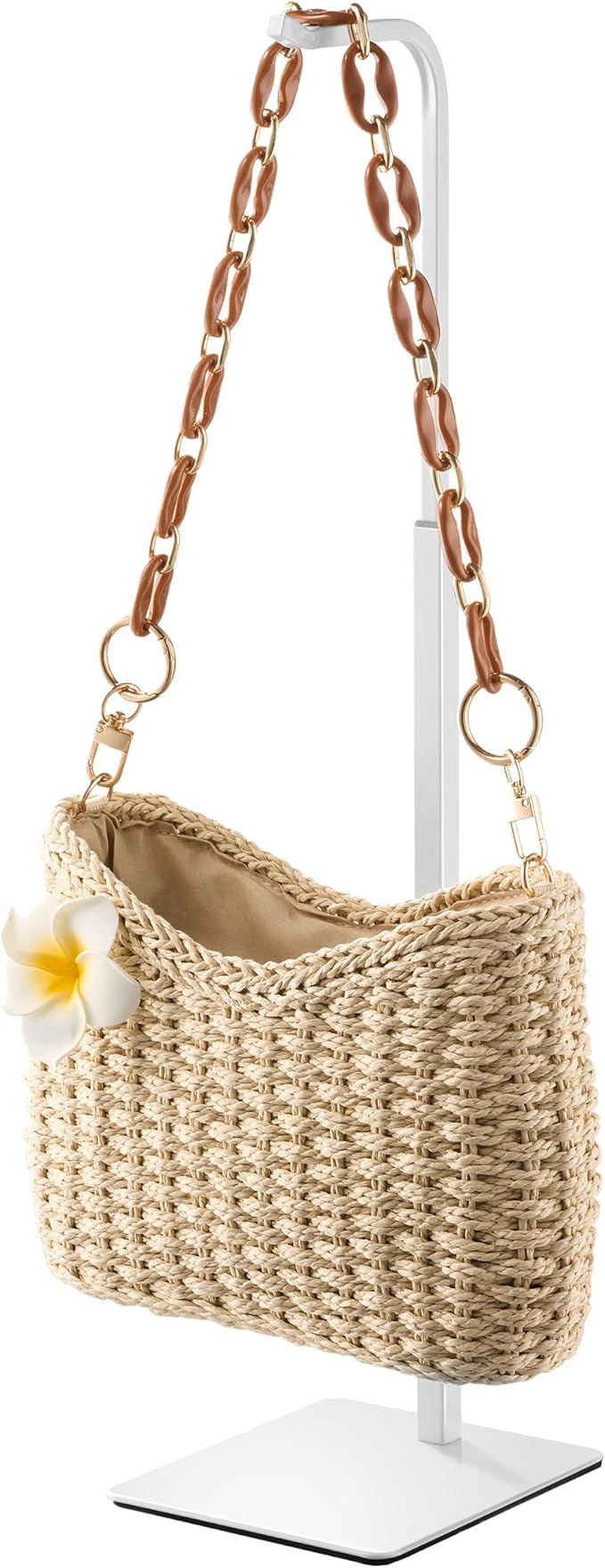 Purse Display Stand, Height-Adjustable Tabletop Handbag Holder, Multi-Use Display Rack and Banner Stand for Happy Birthday Banners, Lanterns and Wreaths, for Home, Retail and Party Use, White