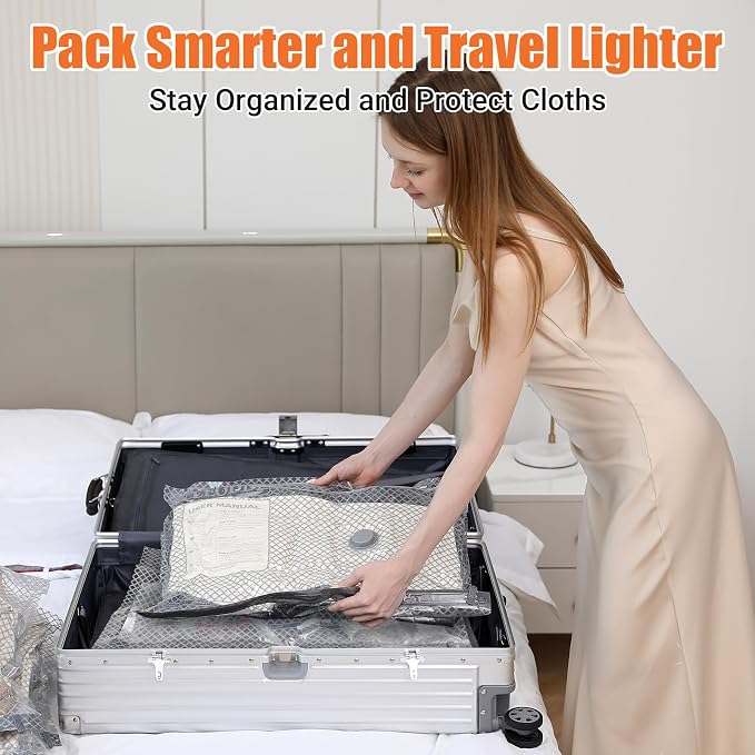 Vacuum Storage Bags for Travel with Rechargeable Cordless Pump, 20 Pack Compression Packing Bags for Luggage and Suitcase, Space Saver Seal Bag for Clothes and Clothing