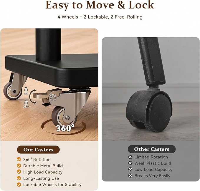Taitiy Coat Rack Freestanding Clothing Rack with Wheels & 2 Shelves Storage & 5 Hooks Heavy Duty Clothes Rack Wood Coat Tree Stand Hat Hanger Rack for Corner Bedroom Entryway Living Room Hotel Size L