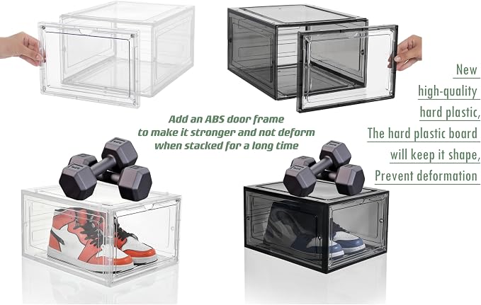 ZLLZUU Stackable Shoe Storage Boxes 9 Pack X-Large Clear Sneaker Organizer | Fits up to Women's Size 13, Easy to Assemble, Clear Visible Magnetic Front Door, Quick Aceess, Durable and Sturdy Plastic